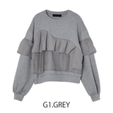 MICALLE MICALLE（ミカーレミカーレ）アシメサテンフリルスウェット