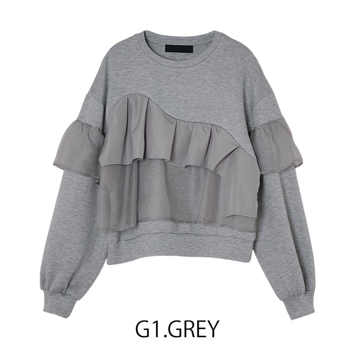 MICALLE MICALLE（ミカーレミカーレ）アシメサテンフリルスウェット