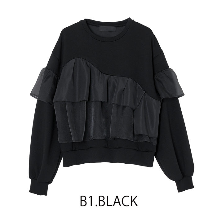 MICALLE MICALLE（ミカーレミカーレ）アシメサテンフリルスウェット