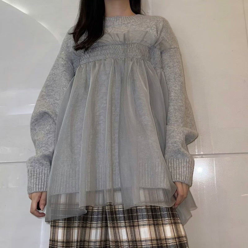 MICALLE MICALLE（ミカーレミカーレ）チュールドッキングニットトップス