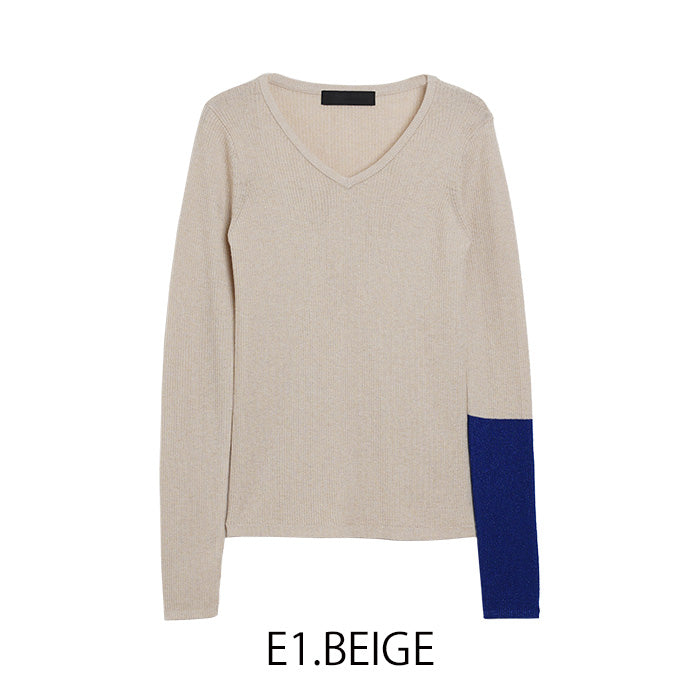 MICALLE MICALLE（ミカーレミカーレ）袖配色ラメニット