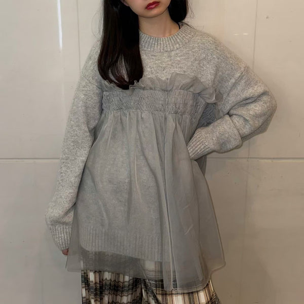 MICALLE MICALLE（ミカーレミカーレ）チュールドッキングニットトップス