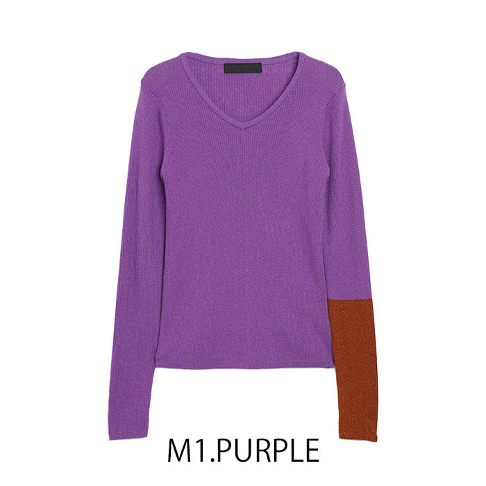 MICALLE MICALLE（ミカーレミカーレ）袖配色ラメニット