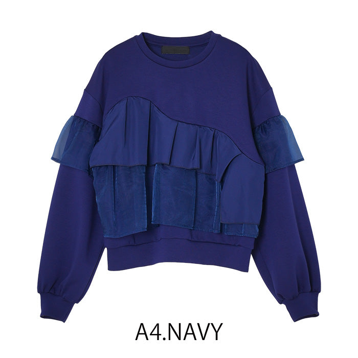 MICALLE MICALLE（ミカーレミカーレ）アシメサテンフリルスウェット