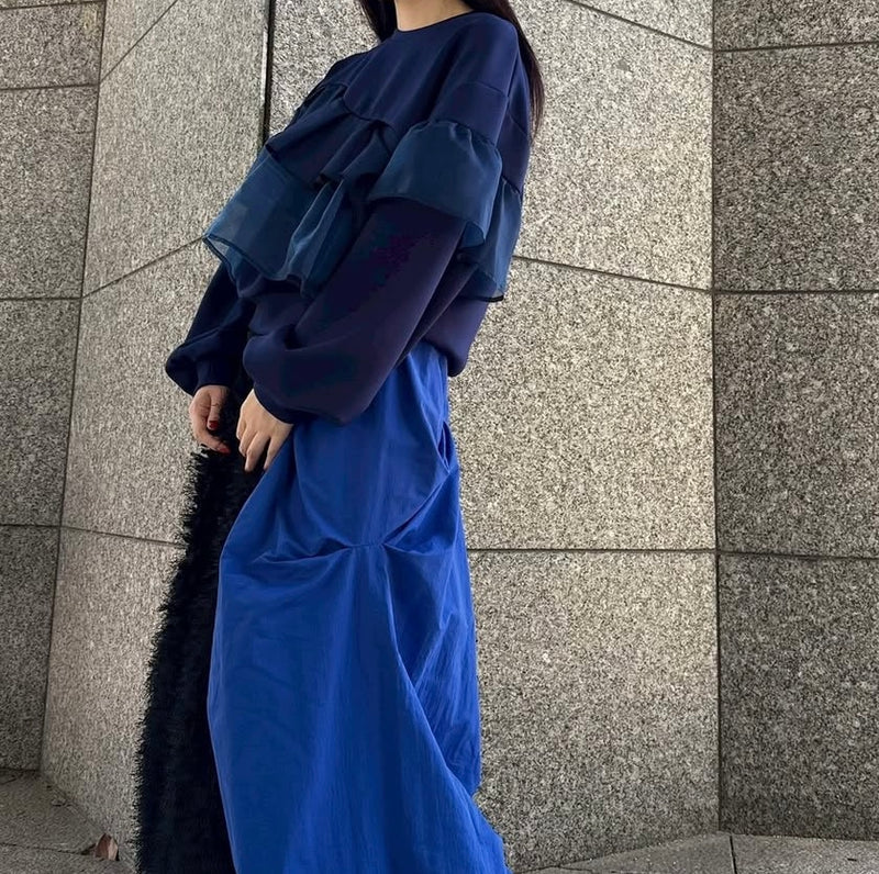 MICALLE MICALLE（ミカーレミカーレ）アシメサテンフリルスウェット